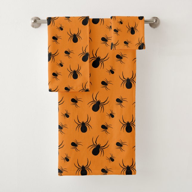 Conjunto De Toalhas Aranhas Padrão de Halloween Preto e Laranja (Insitu)