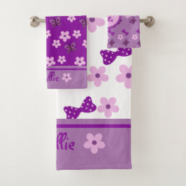 Conjunto De Toalhas Arco de borboleta Floral rosa-púrpura, branco-esbr