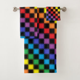 Conjunto De Toalhas Arco-íris Checkered alinhado e preto