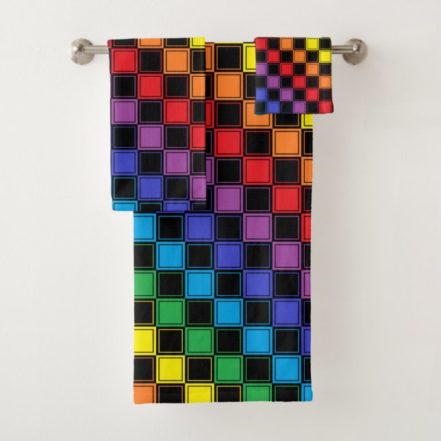 Conjunto De Toalhas Arco-íris Checkered alinhado e preto (Insitu)