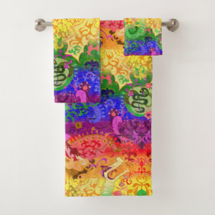 Conjunto De Toalhas Arco-Íris Dragão Damask - Orgulho gay Flag Color