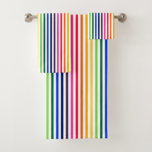 Conjunto De Toalhas Arco-íris e listras brancas (Insitu)