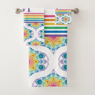 Conjunto De Toalhas Arco-Íris Floral de Médio, Mod Ogee, Monograma