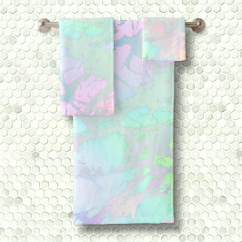 Conjunto De Toalhas Arco-Íris Neon Iridescente Mármaco Metálico Glitte