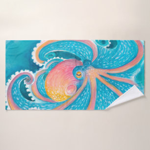 Conjunto De Toalhas Arco-Íris Octopus Kraken Tentáculos Tea Watercolor
