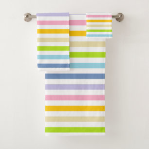 Conjunto De Toalhas Arco-íris Pastel e listras brancas