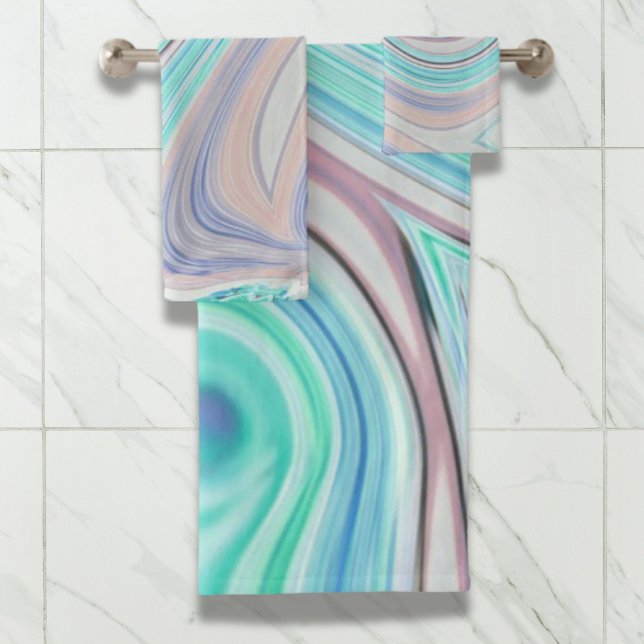 Conjunto De Toalhas arco-íris púrpura verde-da-hortelã-hortelã-azul-aq (aqua blue mint green lilac purple pastel rainbow bath towel set)