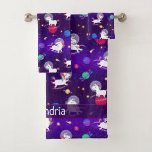 Conjunto De Toalhas Arco-íris Unicórnios No Espaço Roxo Ombre