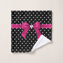 Conjunto De Toalhas Arco Rosa Profundo - Bolinhas brancas - Preto