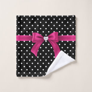 Conjunto De Toalhas Arco Rosa Profundo - Bolinhas brancas - Preto
