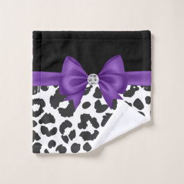 Conjunto De Toalhas Arco Roxo-Brilhante-Branco-Leopardo-Impresso-Preto