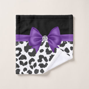 Conjunto De Toalhas Arco Roxo-Brilhante-Branco-Leopardo-Impresso-Preto