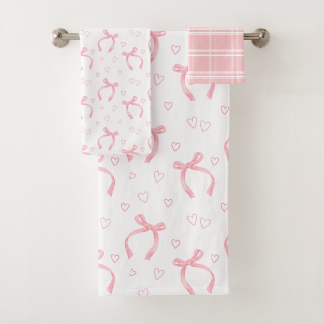Conjunto De Toalhas Arcos Cor de Água Rosa com Corações (Insitu)