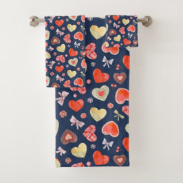 Conjunto De Toalhas Arcos e Corações de Aquarelas