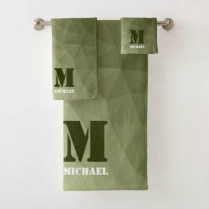 Conjunto De Toalhas Army light green geometric mesh pattern Monogram