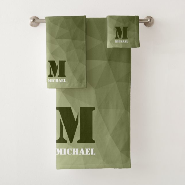 Conjunto De Toalhas Army light green geometric mesh pattern Monogram (Insitu)