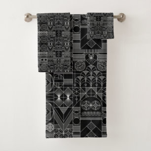 Conjunto De Toalhas Art Deco Black and White Bath Towers