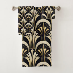 Conjunto De Toalhas Art Deco Black e Dourado simétrico