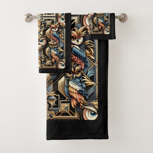 Conjunto De Toalhas Art Deco Colorful Owl (Insitu)