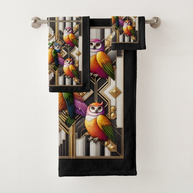 Conjunto De Toalhas Art Deco Colorful Owl (Insitu)