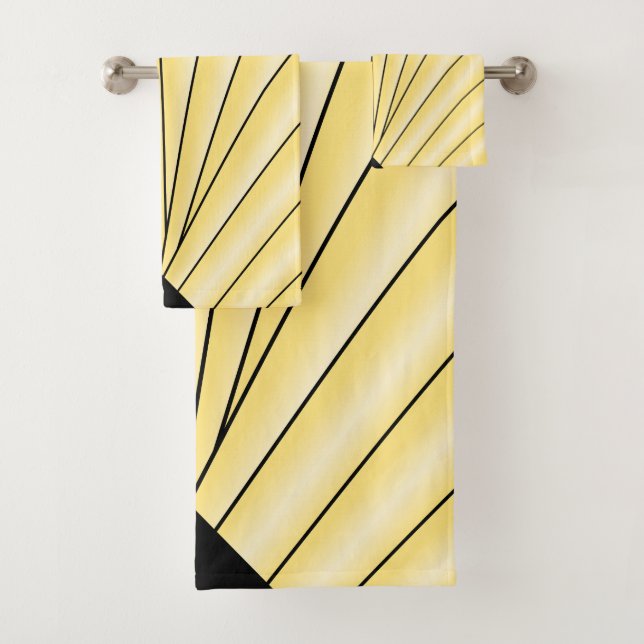 Conjunto De Toalhas Art Deco Fan Design Yellow Bath Totoset (Insitu)