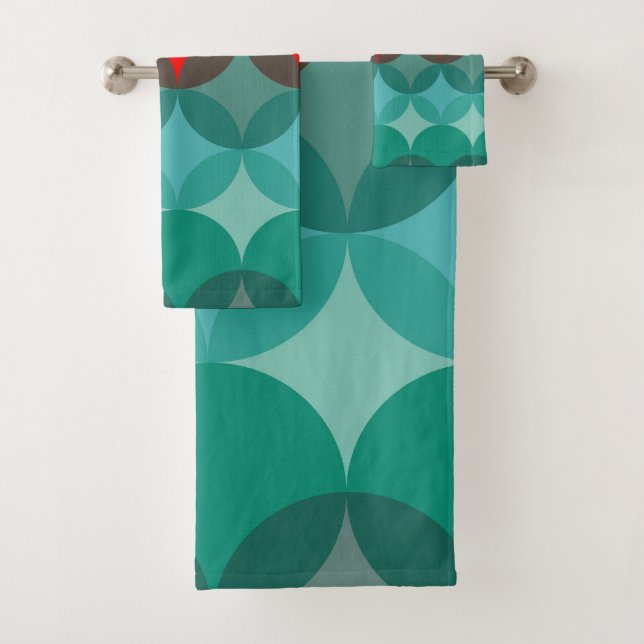 Conjunto De Toalhas art deco inspirou o teal e o abstrato vermelho (Insitu)