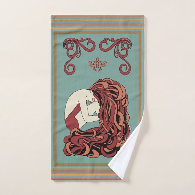 Conjunto De Toalhas Art Deco Lady with Muita Hair Towel (Toalha de mão)