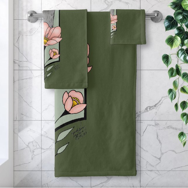 Conjunto De Toalhas Art Deco Ostrich Flores Verde (Criador carregado)