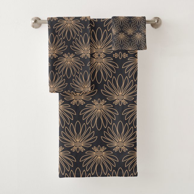 Conjunto De Toalhas Art Deco pattern with gold floral motifs  (Insitu)