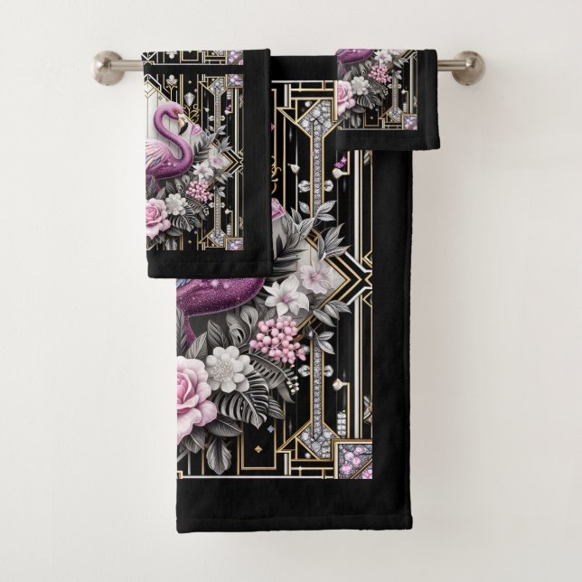 Conjunto De Toalhas Art Deco Pink and Rainbow Flamingo  (Insitu)