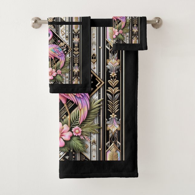 Conjunto De Toalhas Art Deco Pink and Rainbow Flamingo  (Insitu)