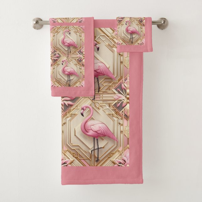 Conjunto De Toalhas Art Deco Pink Flamingo  (Insitu)