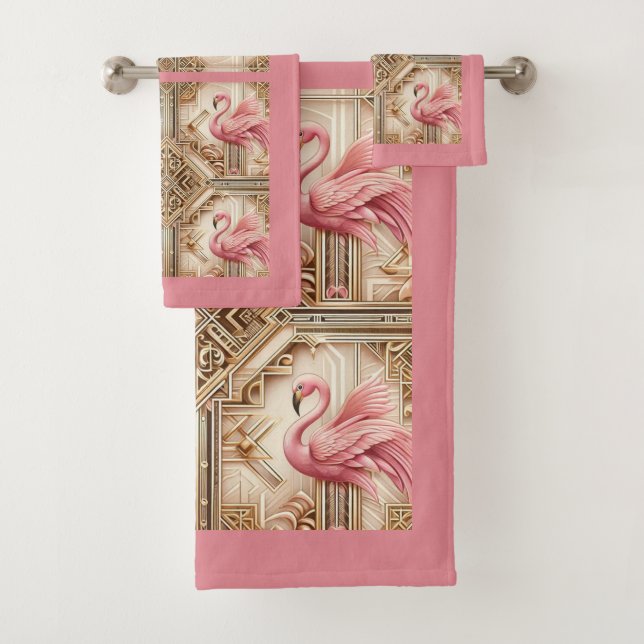 Conjunto De Toalhas Art Deco Pink Flamingo  (Insitu)