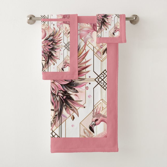 Conjunto De Toalhas Art Deco Pink Flamingo  (Insitu)
