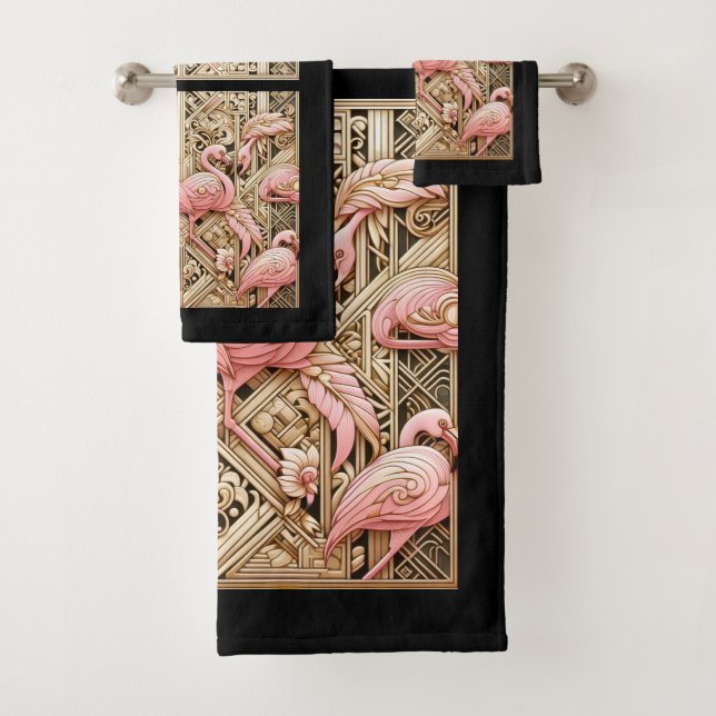 Conjunto De Toalhas Art Deco Pink Flamingo  (Insitu)