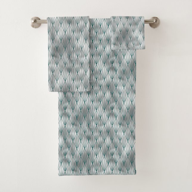Conjunto De Toalhas Art Deco Prata Verde-Grafismo (Insitu)