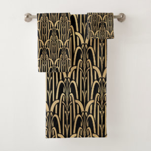 Conjunto De Toalhas Art deco preto e Dourado