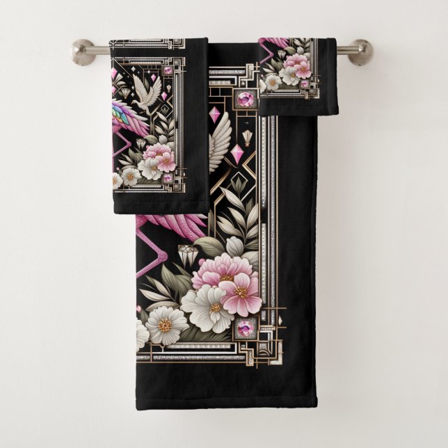 Conjunto De Toalhas Art Deco Rosa e Flamingo Arco-Íris (Insitu)