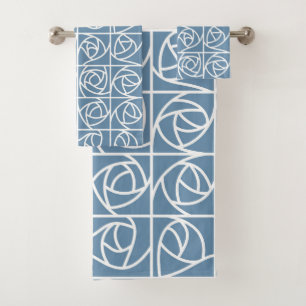 Conjunto De Toalhas Art Deco Rosa quadrados estilizados Floral azul pá