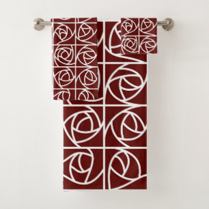 Conjunto De Toalhas Art Deco Rosa quadrados estilizados Floral vermelh