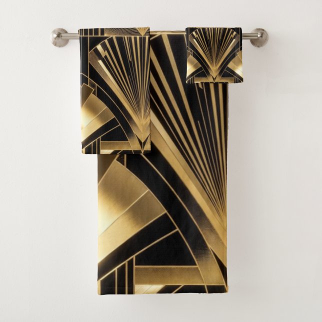 Conjunto De Toalhas Art Deco Sol Nascente em Ouro Preto Luxo Geométric (Insitu)