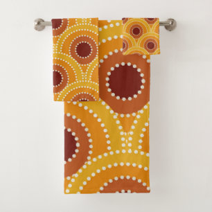 Conjunto De Toalhas Art Deco Sun Orange Yellow Brown Padrão