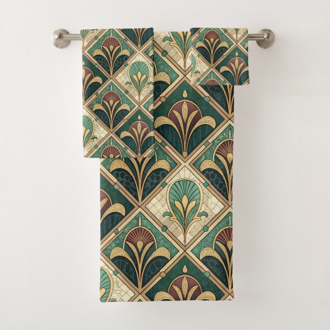 Conjunto De Toalhas Art Deco Verde Esmeralda (Insitu)