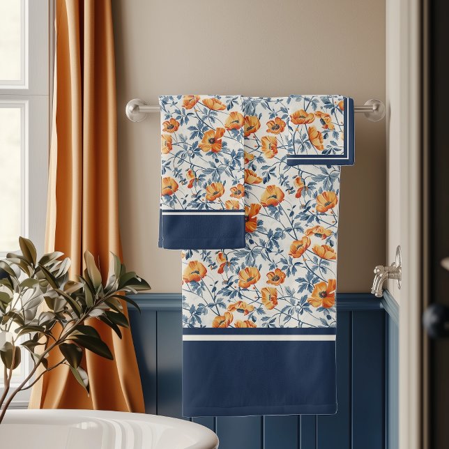 Conjunto De Toalhas Art Nouveau California Poppies Marinho Bandido (Criador carregado)