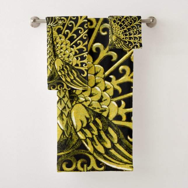 Conjunto De Toalhas Art Nouveau Dourado Peacock (Insitu)