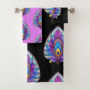 Conjunto De Toalhas Art Nouveau Estilo De Vidro Pavão Arrefecido
