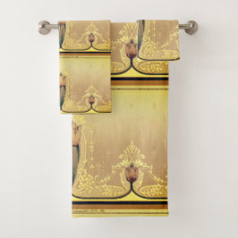 Conjunto De Toalhas Art nouveau tulipa floral rosa e ouro elegante