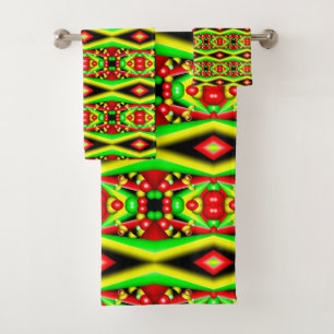 Conjunto De Toalhas Arte abstrata de bolhas e listras verdes, vermelha