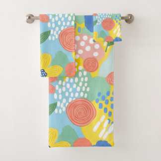 Conjunto De Toalhas Arte Abstrata Floral Caprichosa Pintada de Forma D