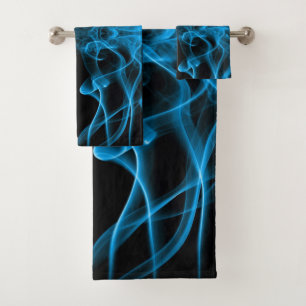 Conjunto De Toalhas Arte Abstrata Fumaça Azul Etérea